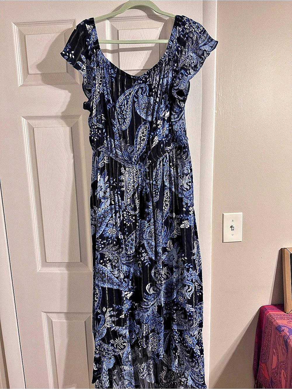 Lane Bryant Paisley Maxi Dress in Blue & Black with silver accents - Size 14/16